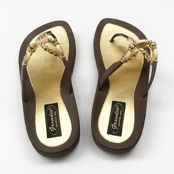 Grandco Leopard Thong Sandals - Brown - Picture 5 of 8